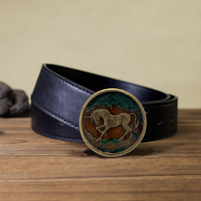 Men's DIY Mystical Unicorn Antique Bronze Buckle Leather Belt - Unicorn - Black PU Belt (40) - image 4