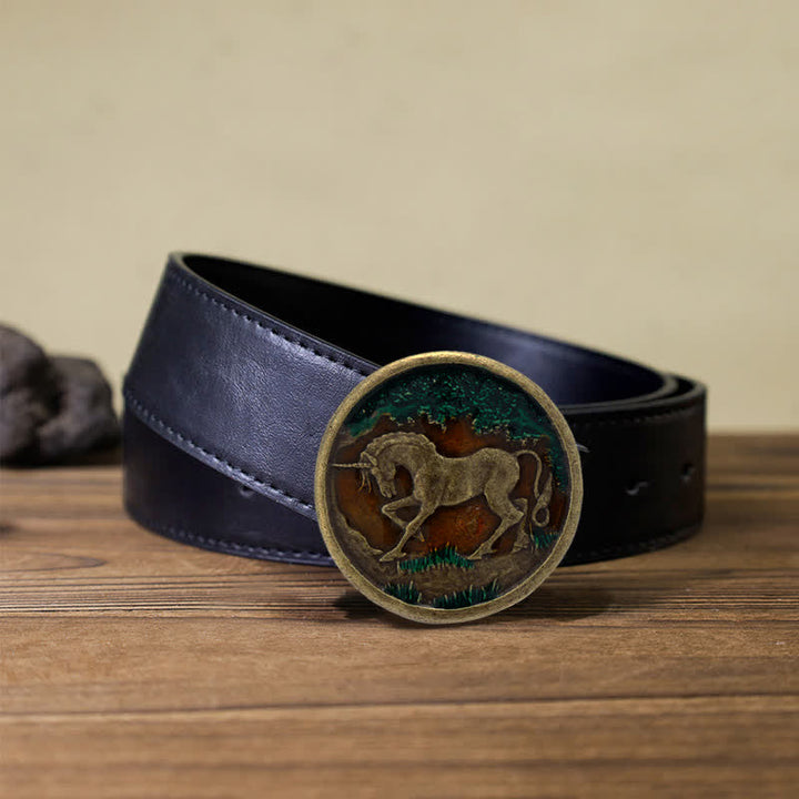Men's DIY Mystical Unicorn Antique Bronze Buckle Leather Belt - Unicorn - Black PU Belt (40) - image 4