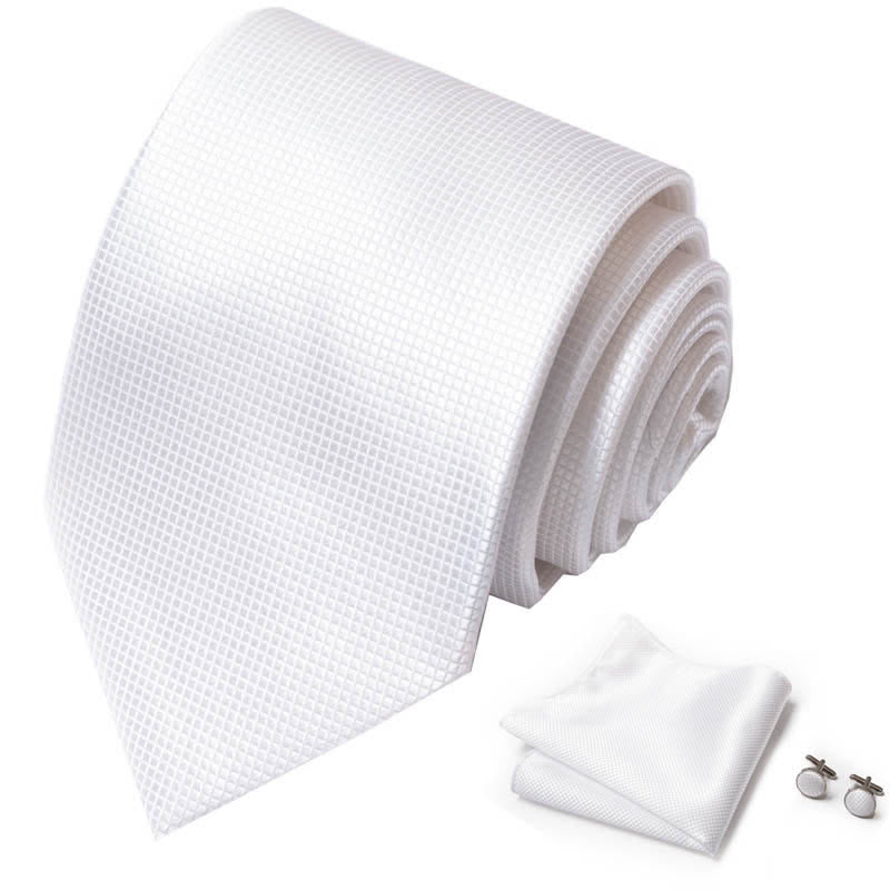 3Pcs White Men's Graceful Solid Color Necktie Set - image 1