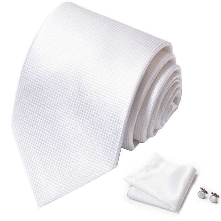 3Pcs White Men's Graceful Solid Color Necktie Set - image 1