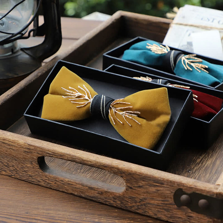 Men's Aristocratic Gold Branch Velvet Bow Tie - Yellow - image 9
