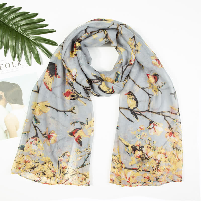 Women's Lightweight Blooming Floral Birds Scarf - Gray - image 9