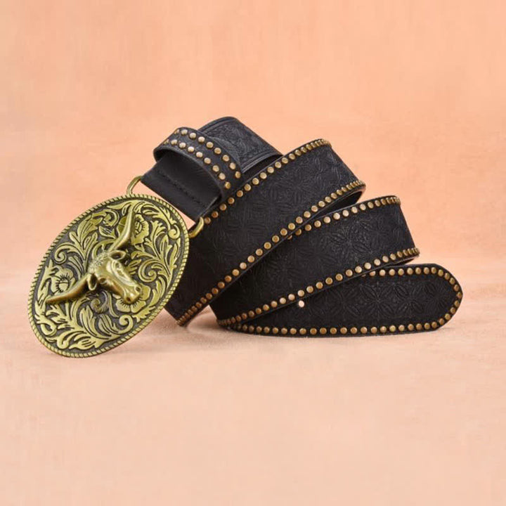 Men's Bull Head Rivet Embossed Leather Belt - image 9