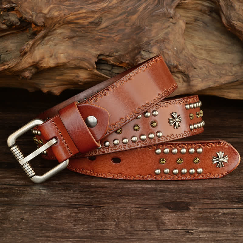 Unisex Rock Style Cross Rivet Studded Decor Belt - image 1