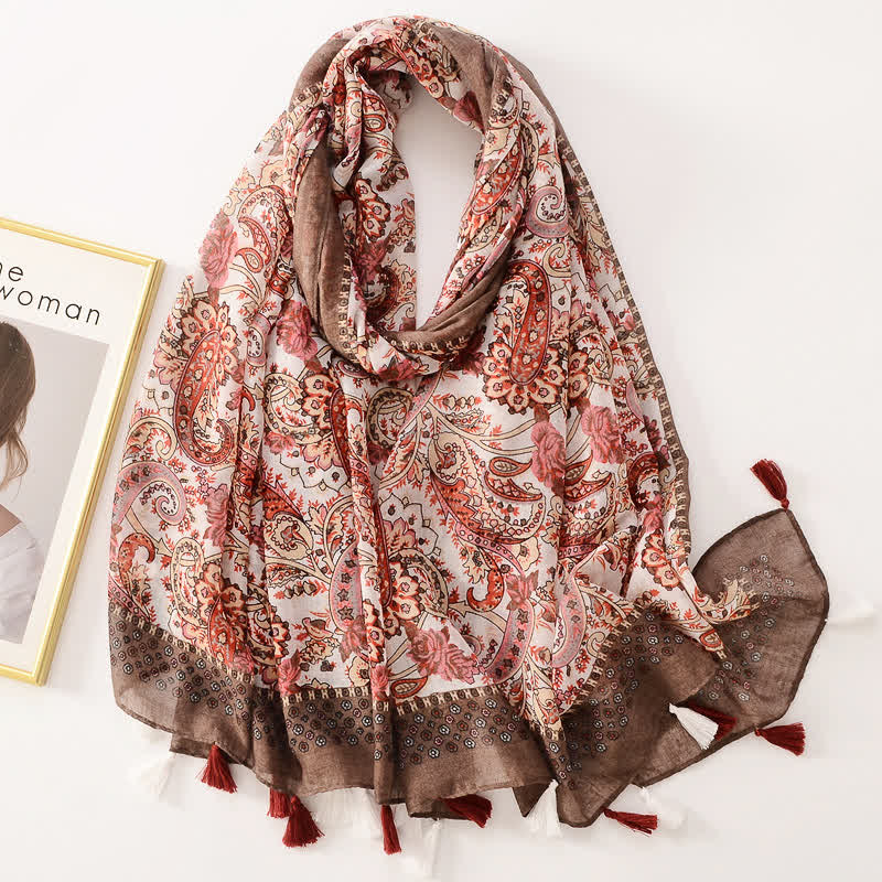 Women's Thin Lovely Butterfly Floral Tassel Scarf - Style #12 - image 17