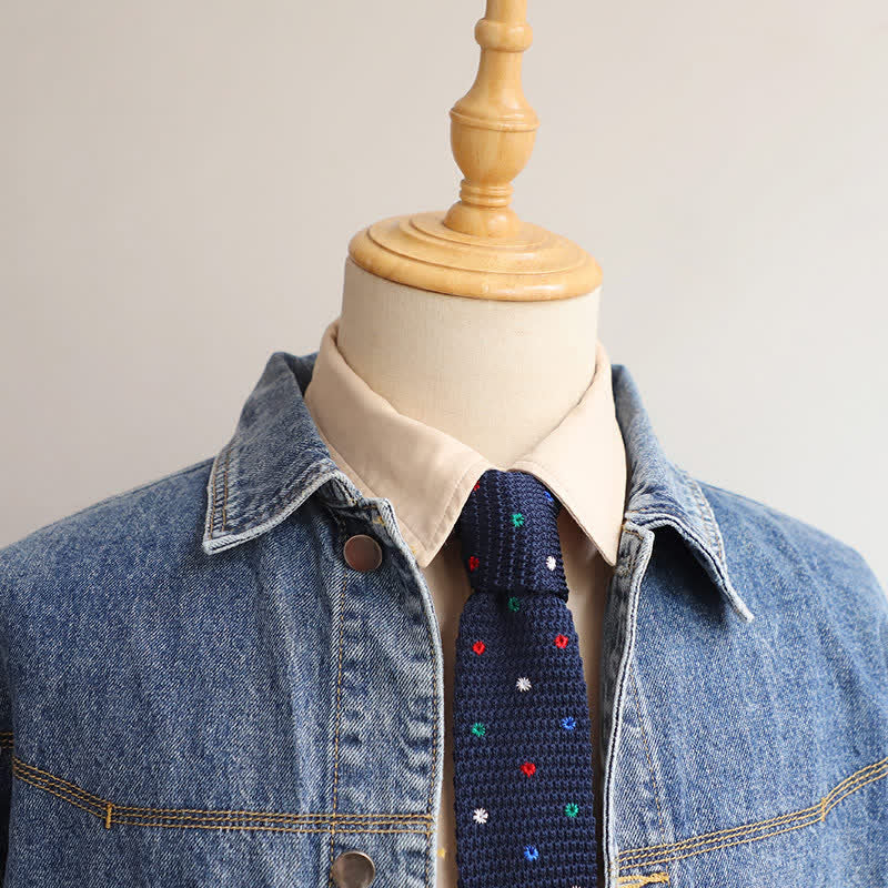 Men's Repeating Motifs Skinny Knitted Necktie - image 0