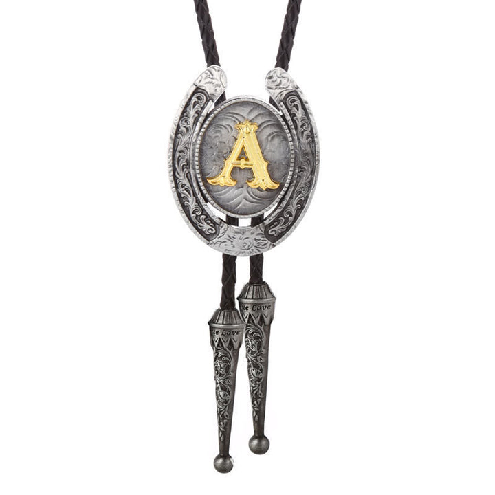 Modern Western Horseshoe Initial Letter A To Z Bolo Tie - Silver - A - image 31