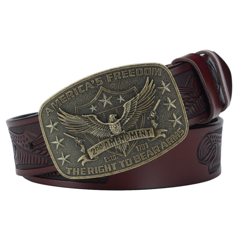 Men's Retro Eagle America's Freedom Leather Belt - Brown / Bronze - 46 - image 13