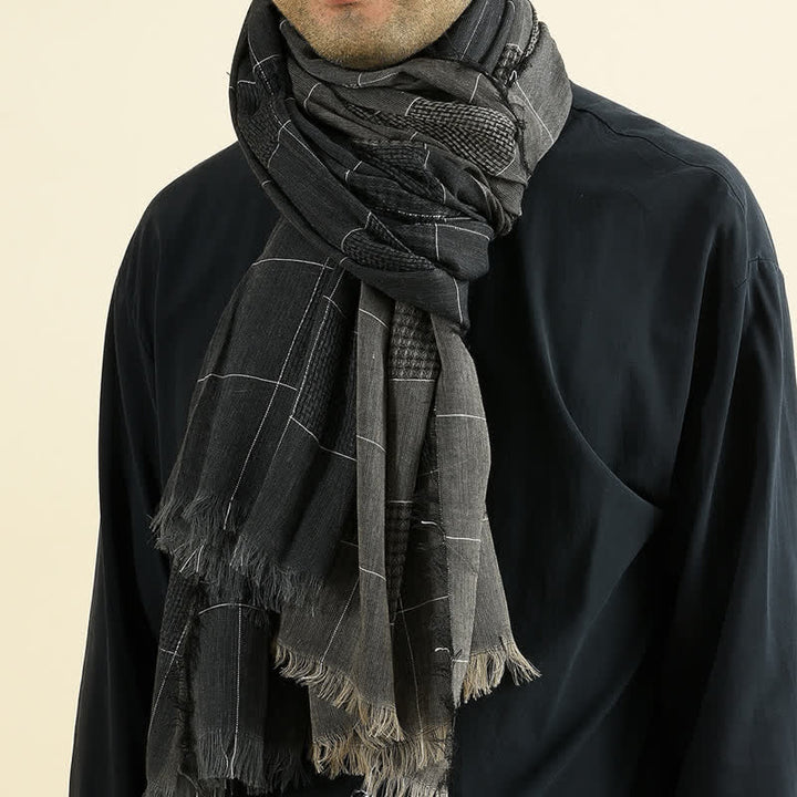 Men's Two-Tone Patchwork Checked Fringe Scarf - image 0