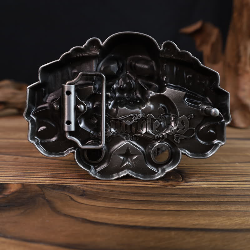 Men's DIY Gear Head Piston Skull Buckle Leather Belt - image 1