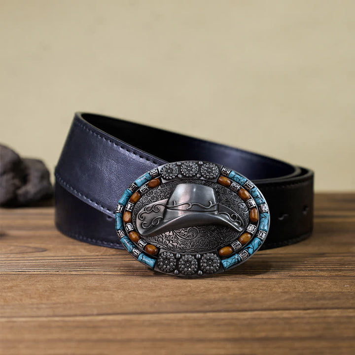 Men's DIY Cowboy Hat Turquoise Stone Buckle Leather Belt - Hat - Black PU Belt (40) - image 2