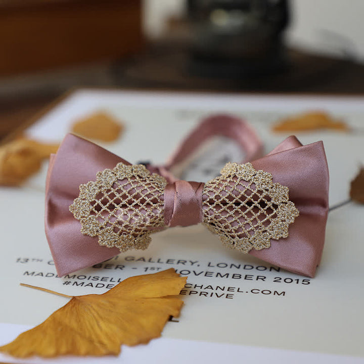 Men's Elegant Flower Lace Bow Tie - Pink - image 13