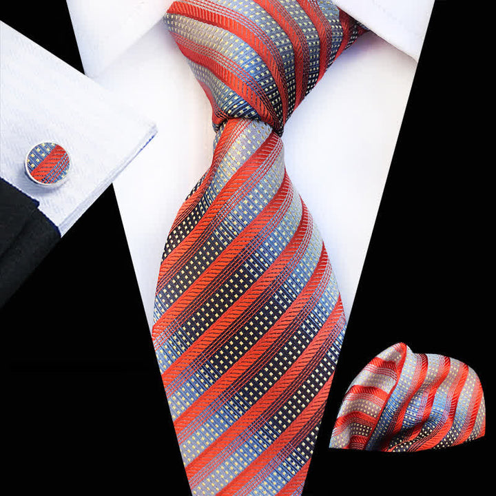 3Pcs Men's Modern Orange & Gray Striped Necktie Set - Orange & Gray - image 0
