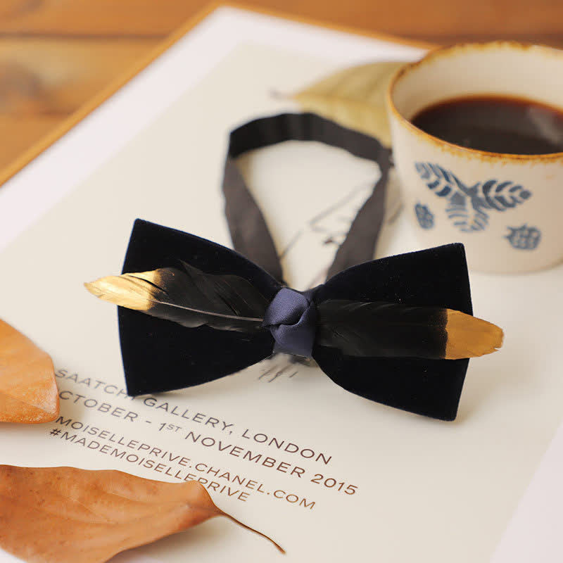 Men's Texture Velvet Feather Bow Tie - Black & Navy - image 2