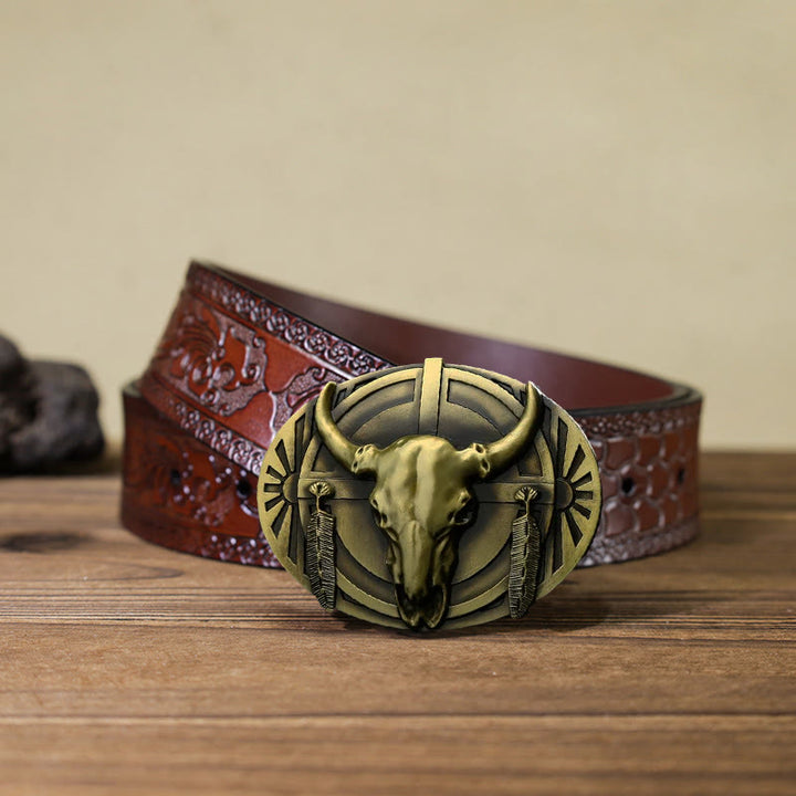 Men's DIY Buckle Leather Belt - Bronze - Brown Carved Belt (40) - image 16