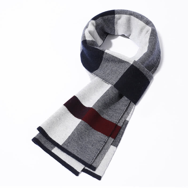 Men's Leisure Business Plaid Pure Wool Scarf - Navy - image 8