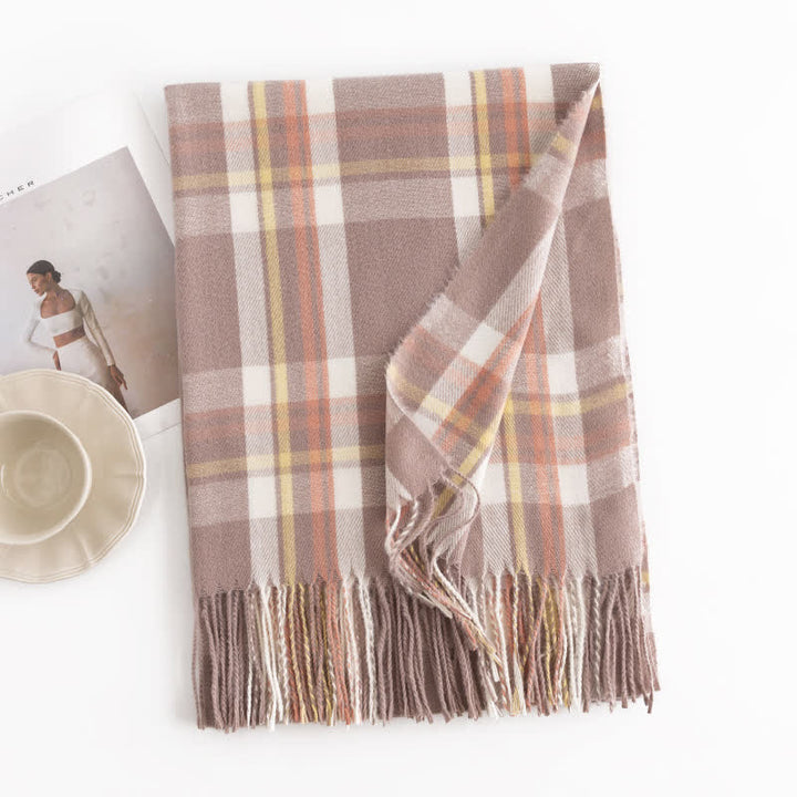 Women's Versatile British Checked Fringe Scarf - Violet - image 2