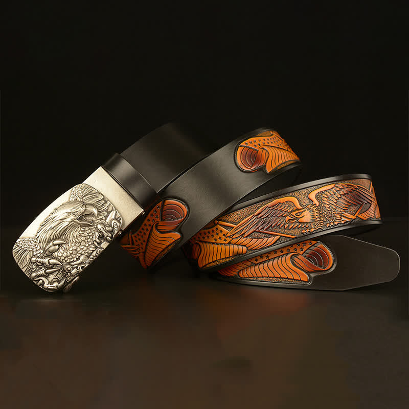 Men's Vintage Eagle Wings Automatic Buckle Leather Belt - image 25