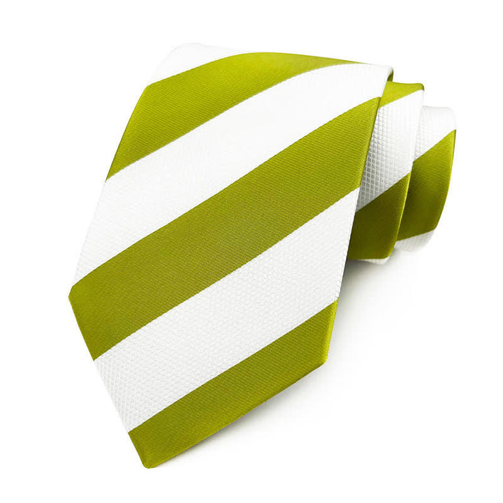 Men's Bright Colors Contrasting Striped Necktie - Green & White - image 4