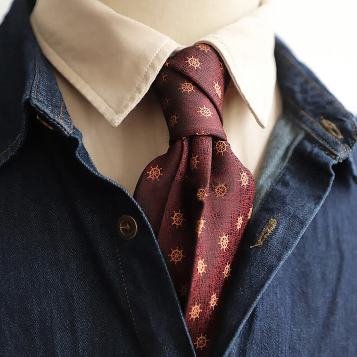 Men's Navigation Boat Anchor Helm Necktie - Burgundy Anchor - image 4