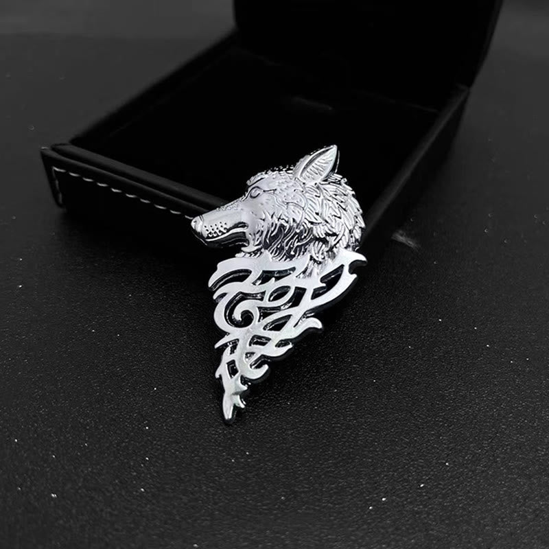 Men's Glamorous Hollow Wolf Head Brooch - Silver - image 8