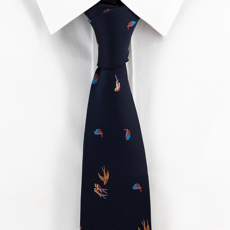Men's Deep Blue Flying Colorful Birds Necktie - image 1