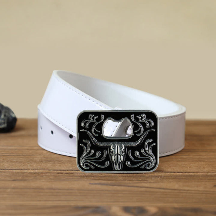 Men's DIY Opener Buckle Leather Belt - Bull - White PU Belt (40) - image 4
