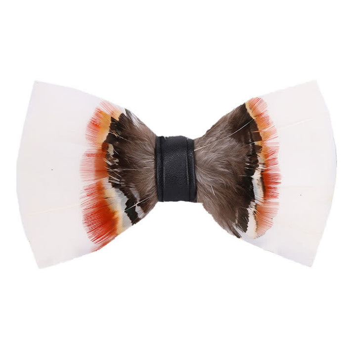 Elegant White Feather Bow Tie with Lapel Pin - White - image 0