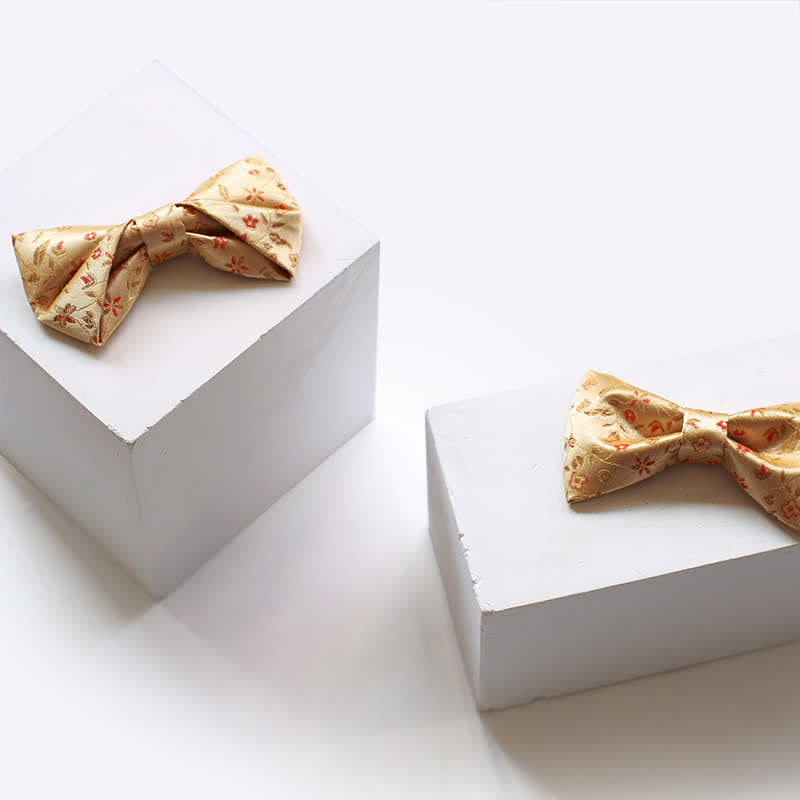 Men's lustrous Yellow & Red Flowers Bow Tie - image 3