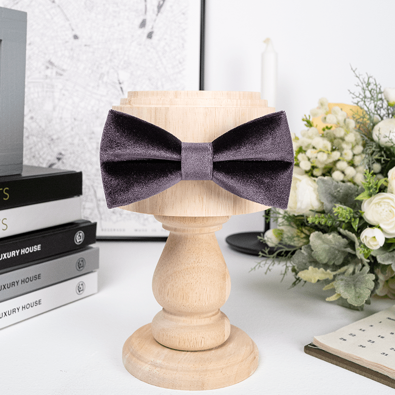 Men's Dark Purple Solid Color Velvet Bow Tie - image 2