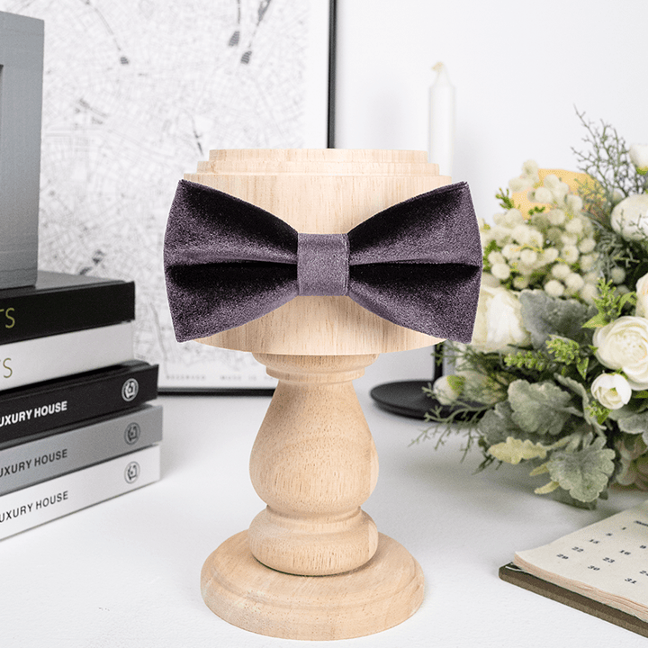 Men's Dark Purple Solid Color Velvet Bow Tie - image 2