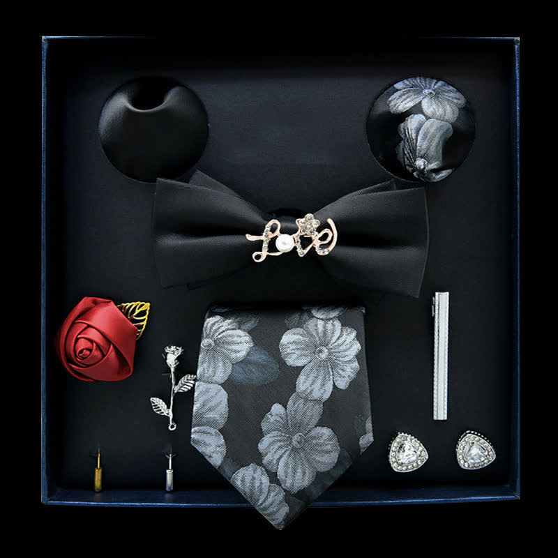 8Pcs Black&White Floral Casual Necktie Bow Ties Gift Box - Black&White - image 0