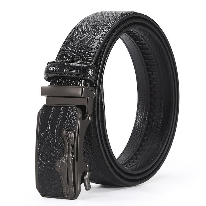 Men's Crocodile Pattern Automatic Buckle Leather Belt - Style #5 - Black / Black - 44 - image 20