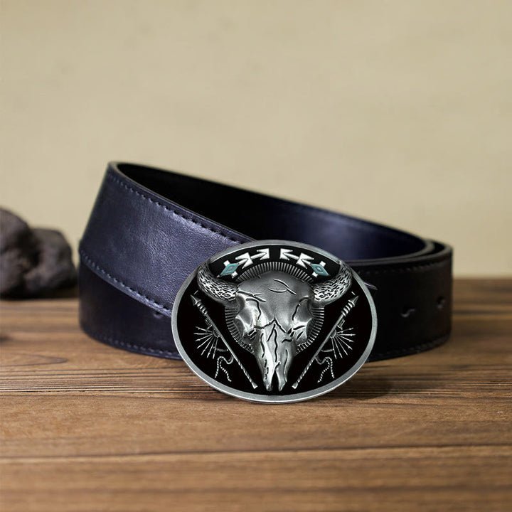 Men's DIY Indian Theme Bull Skull Buckle Leather Belt - Black - Black PU Belt (40) - image 5