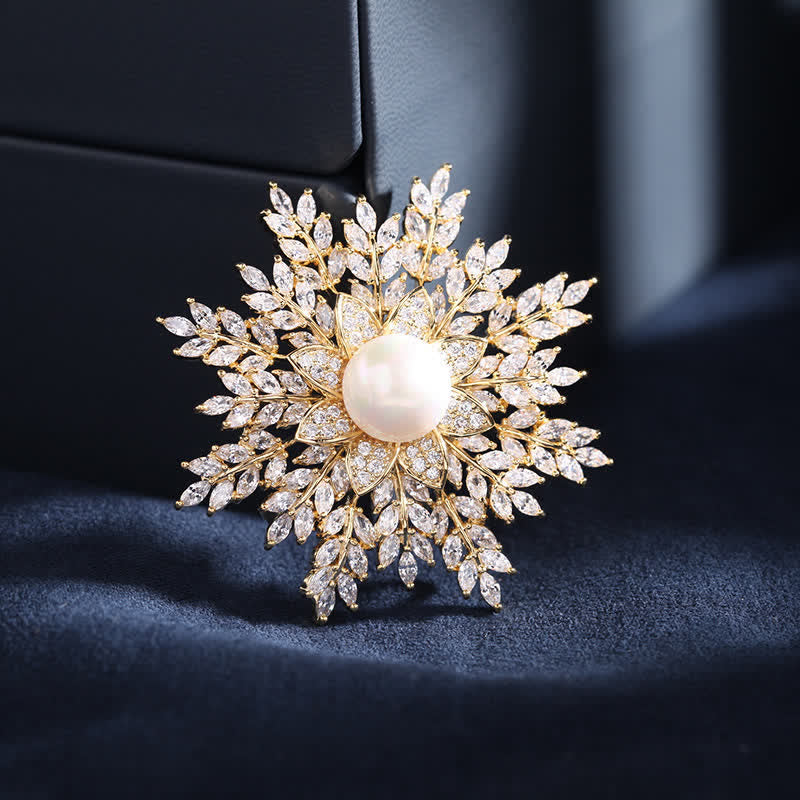 Women's Snowflake Pearl Flower Brooch - White - image 4