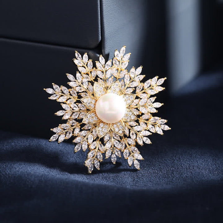 Women's Snowflake Pearl Flower Brooch - White - image 4