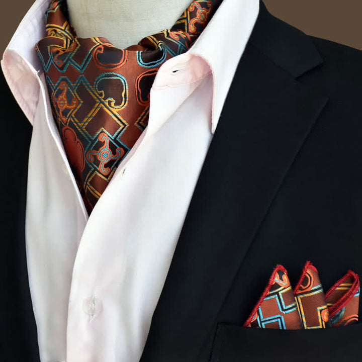 2Pcs SaddleBrown Luxury Floral Paisley Pocket Square and Cravat Set - SaddleBrown - image 0