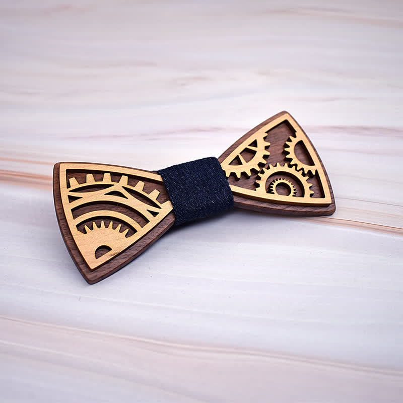 2Pcs Men's Gears Wooden Bow Tie Cufflinks Set - image 1