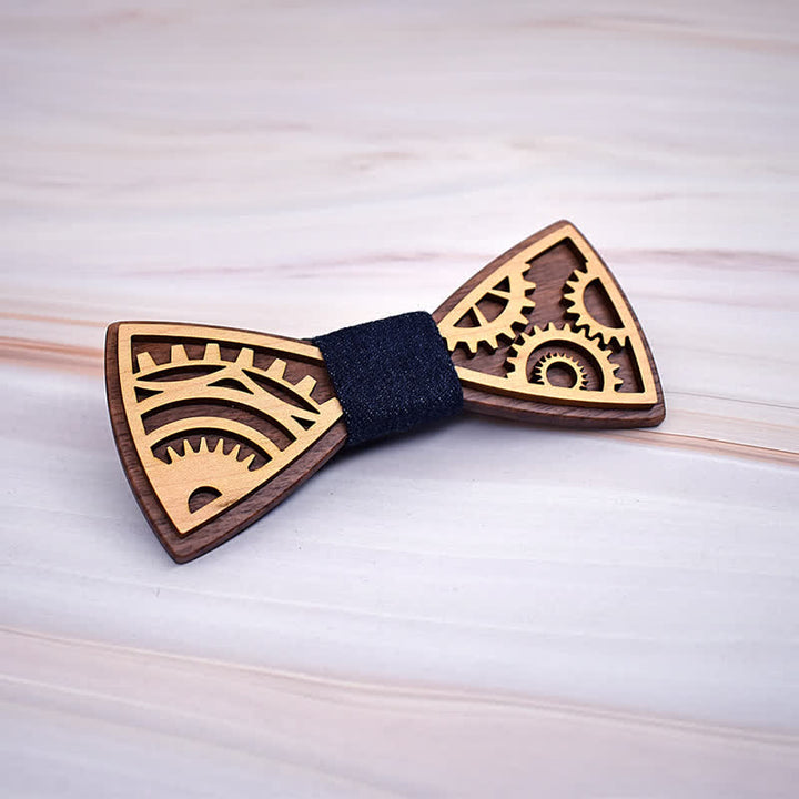 2Pcs Men's Gears Wooden Bow Tie Cufflinks Set - image 1
