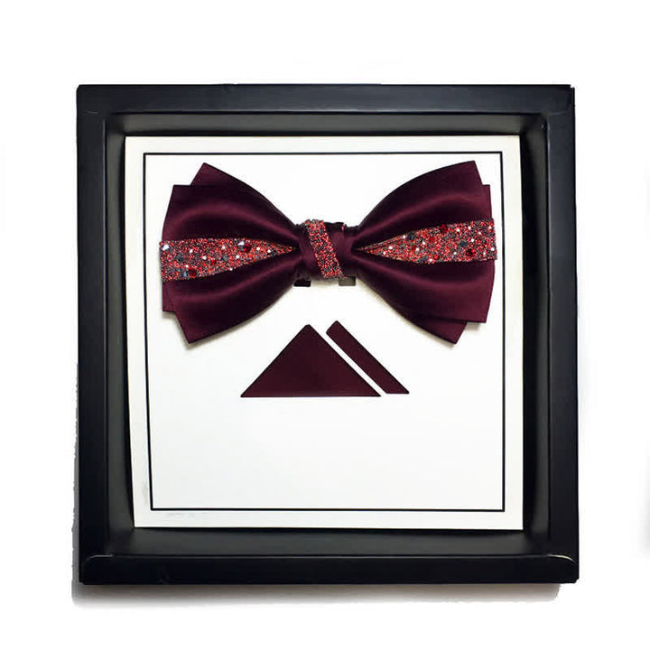 Men's Color of Red Rhinestone Bow Tie Pocket Square - Burgundy - Bow Tie & Pocket Square - image 4