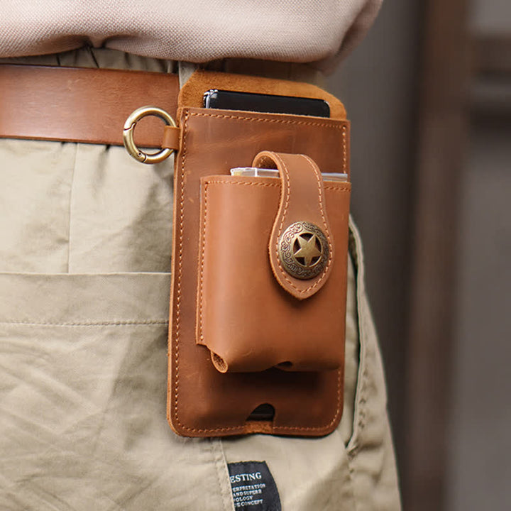 Star Magnetic Suction Leather Phone Belt Bag - Matte Brown - image 14