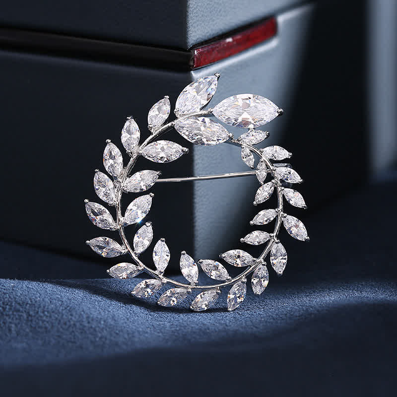 Women's Golden Wheat Leaves Zircon Brooch - White - image 7