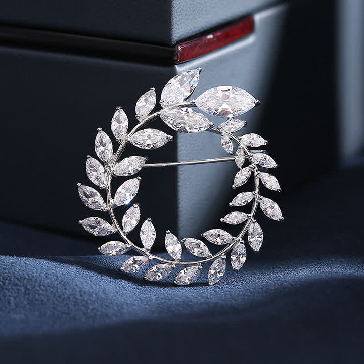 Women's Golden Wheat Leaves Zircon Brooch - White - image 7