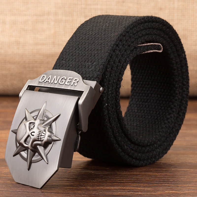 Men's Automatic Skull Buckle Woven Canvas Belt - Black - 42 - image 0