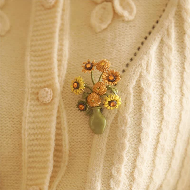 Women's Enamel Sunflower Vase Brooch - image 8