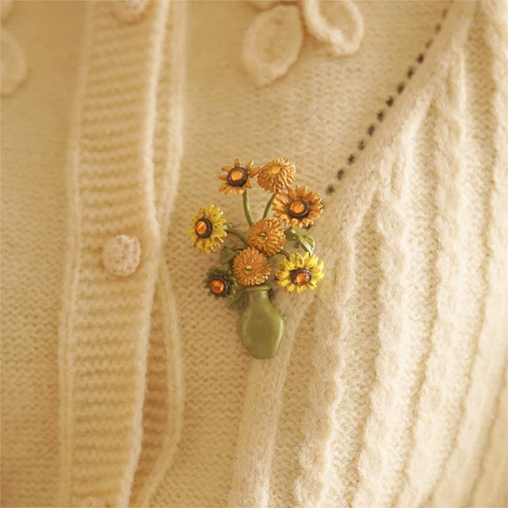 Women's Enamel Sunflower Vase Brooch - image 8