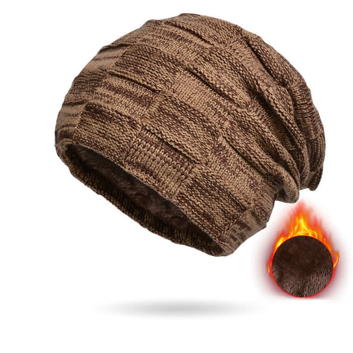 Winter Plaid Knit Beanie Hat Scarf Set - Hat - Khaki - Adjustable (22"-23 5/8") - image 14