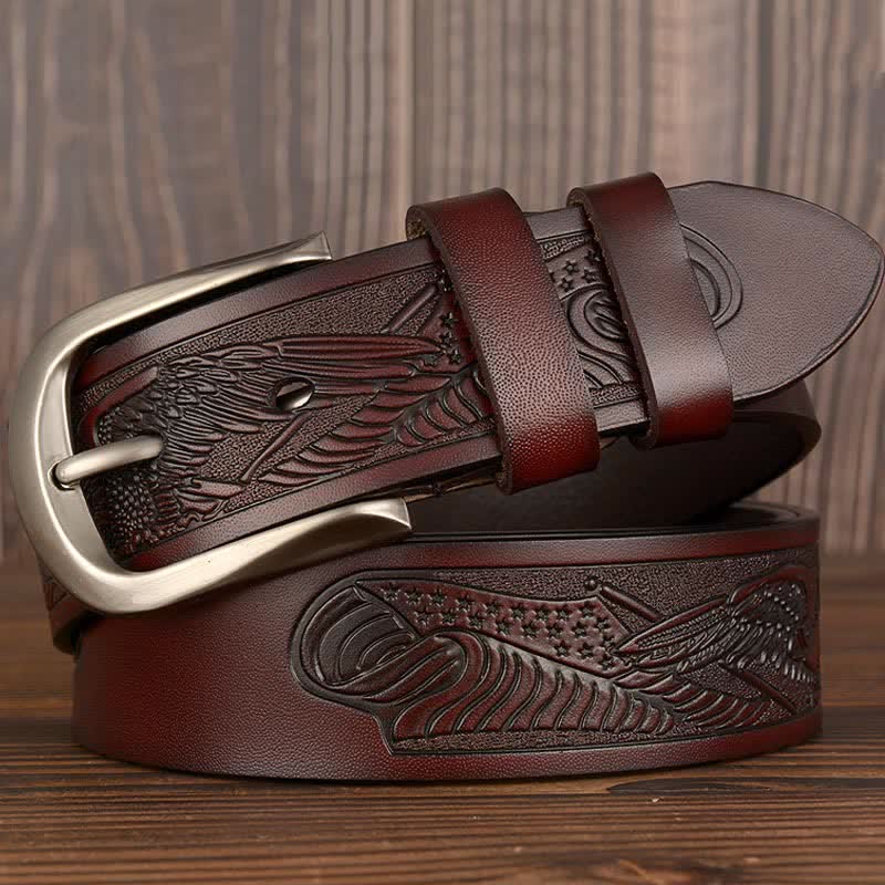 Men's Embossed Eagle Flag Pattern Leather Belt - image 12