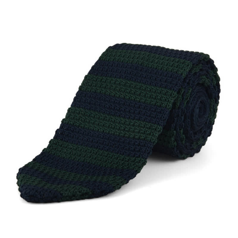Men's Horizontal Stripes Knitted Necktie - Green & Navy - image 2