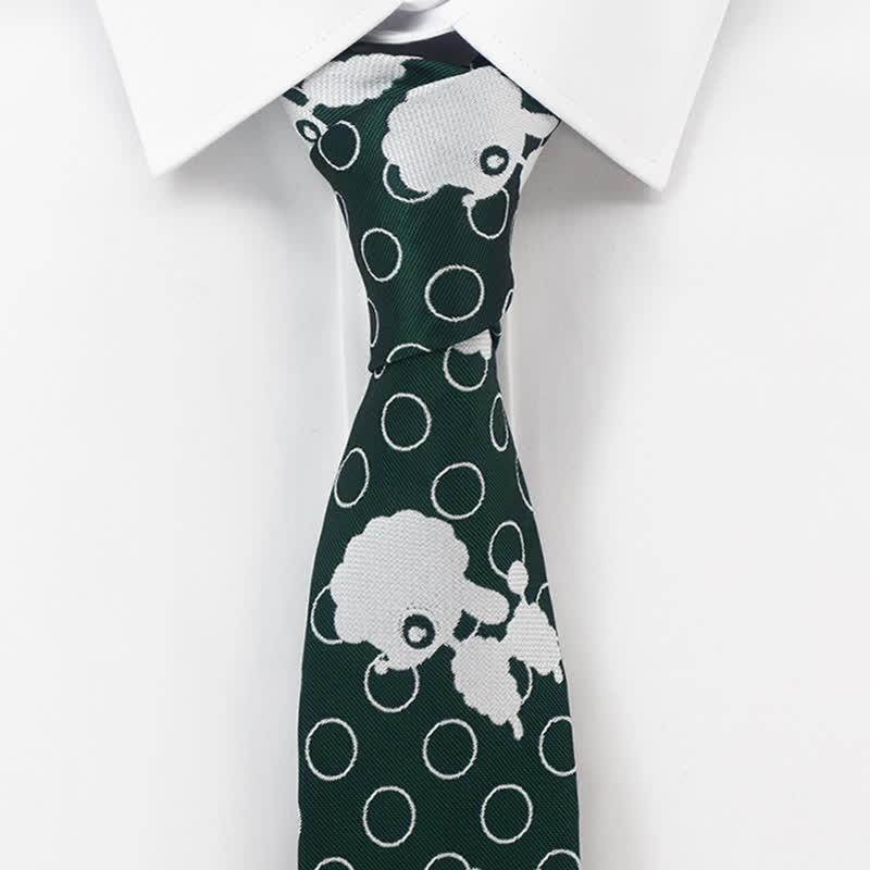 Men's Green & White Sheep Necktie - image 1